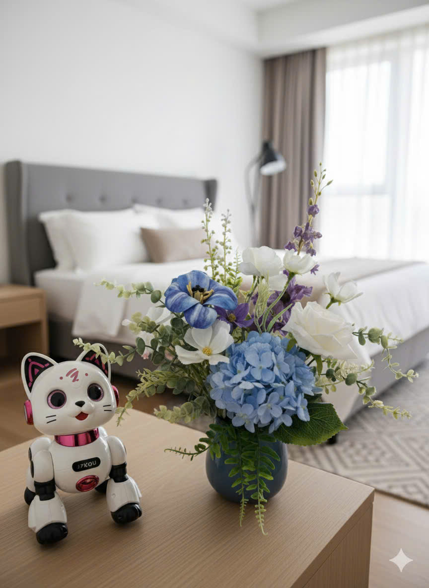 MS004 - Hoa tông xanh  trắng để bàn